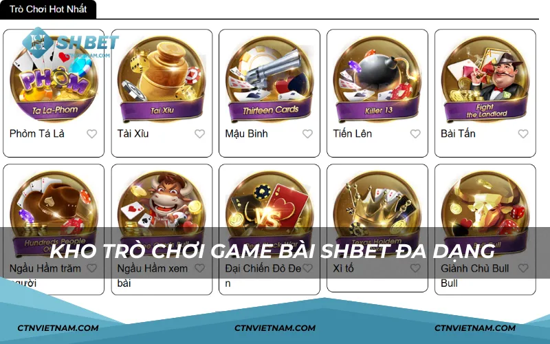 Kho trò chơi game bài SHBET đa dạng